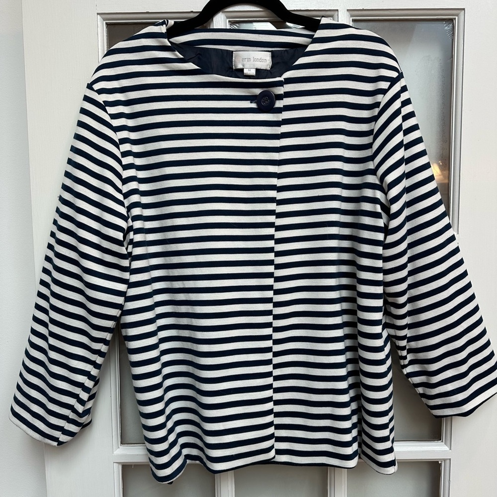 Erin London Striped Overcoat Blazer Jacket Classic Breton Style Plus Size 1X